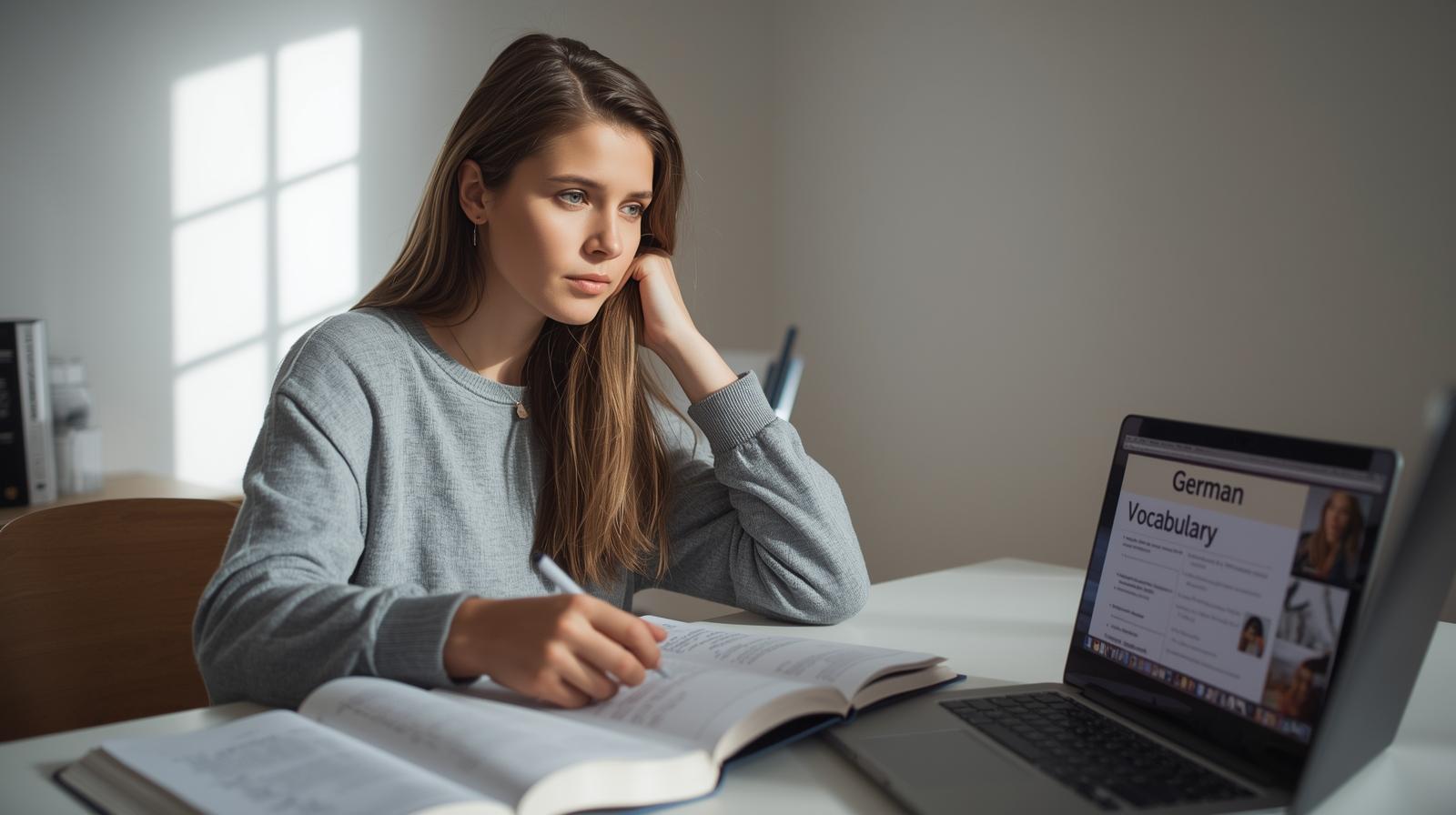 a young woman studying
