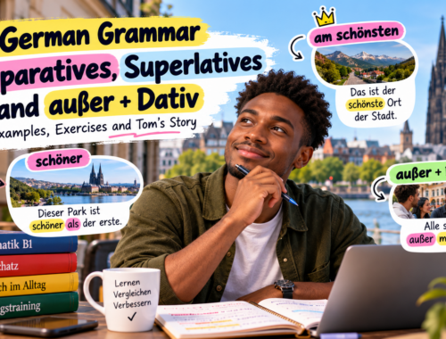 B1 German grammar lesson on comparatives, superlatives and außer + Dativ, with examples and exercises.