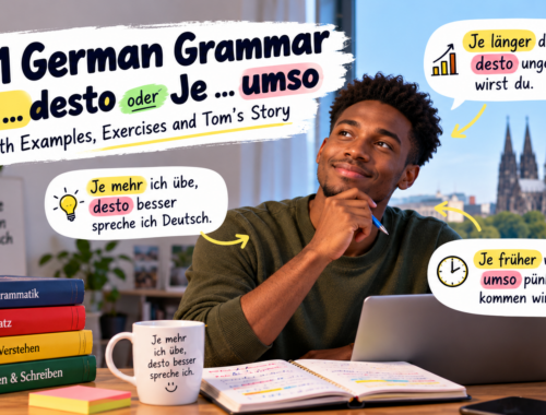 German B1 grammar lesson explaining je desto and je umso with examples and exercises.